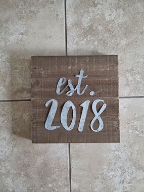 Rustic Wooden 'est. 2018' Wall Sign - Metal Lettering